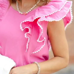 Eyelet Trimmed Double Flutter Blouse -Women's Clothing Store DSC 2148 85ed6435 7bef 4d45 a425 d03d3edd1ccc