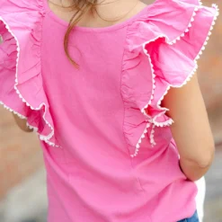 Eyelet Trimmed Double Flutter Blouse -Women's Clothing Store DSC 2158