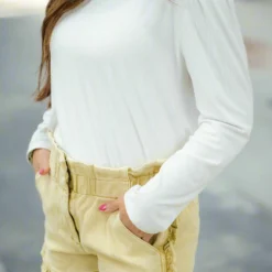 Ribbed Gathered Shoulder Long Sleeve Tee 25 Ribbed Gathered Shoulder Long Sleeve Tee -Women's Clothing Store DSC 2160