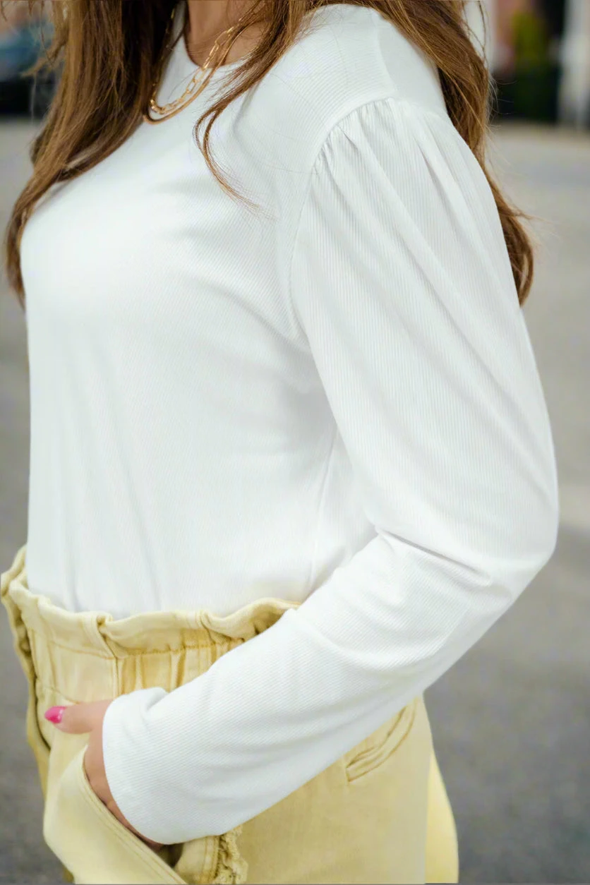 Ribbed Gathered Shoulder Long Sleeve Tee 12 Ribbed Gathered Shoulder Long Sleeve Tee - Image 12