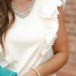 Eyelet Trimmed Double Flutter Blouse -Women's Clothing Store DSC 2209