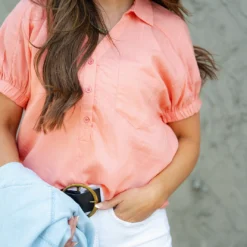 Cinched Sleeve Button Accented Blouse