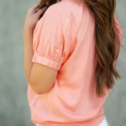 Cinched Sleeve Button Accented Blouse -Women's Clothing Store DSC 2275