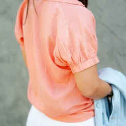 Cinched Sleeve Button Accented Blouse -Women's Clothing Store DSC 2284