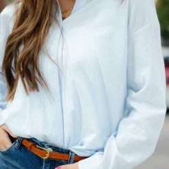 Striped Twist Bottom Button Up Blouse -Women's Clothing Store DSC 2360