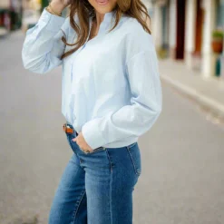 Striped Twist Bottom Button Up Blouse -Women's Clothing Store DSC 2367