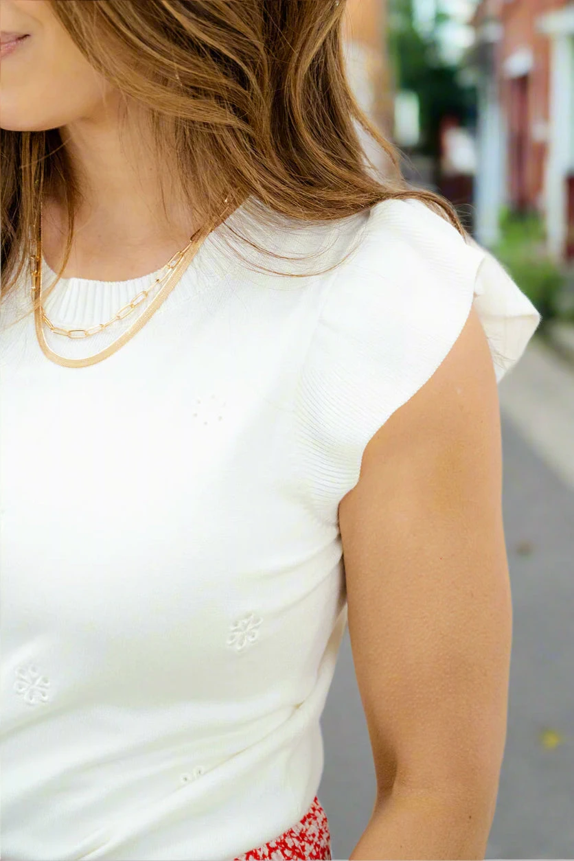 Flower Cutout Knit Flutter Tank 4 Flower Cutout Knit Flutter Tank - Image 4