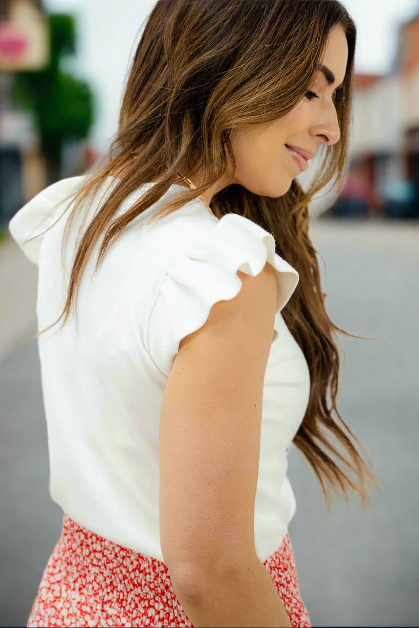 Flower Cutout Knit Flutter Tank 2 Flower Cutout Knit Flutter Tank - Image 2