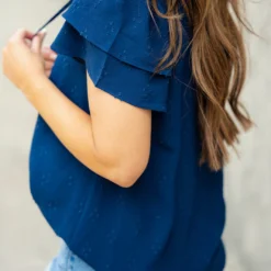 Stitched Dots Dual Flutter Tie Blouse -Women's Clothing Store DSC 2543