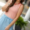 Solid Scalloped Trim Striped Tank