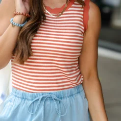 Solid Scalloped Trim Striped Tank 17 Solid Scalloped Trim Striped Tank -Women's Clothing Store DSC 2556
