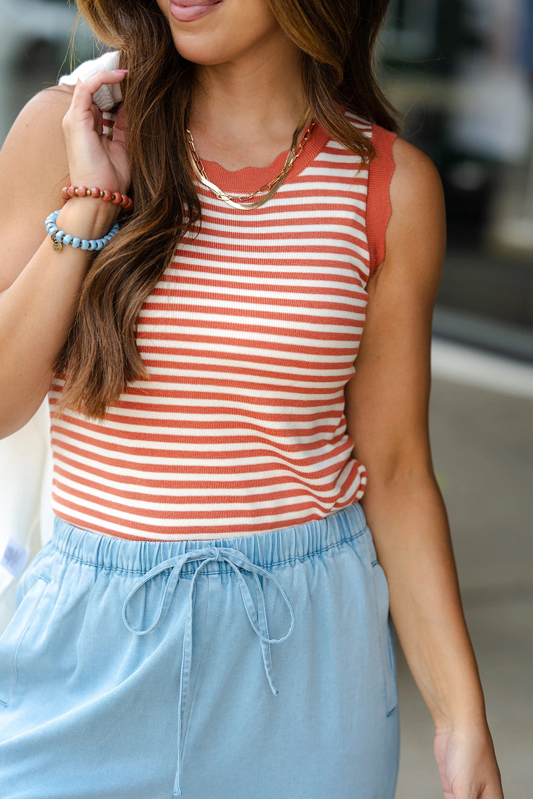 Solid Scalloped Trim Striped Tank 8 Solid Scalloped Trim Striped Tank - Image 8