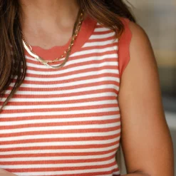 Solid Scalloped Trim Striped Tank 18 Solid Scalloped Trim Striped Tank -Women's Clothing Store DSC 2559