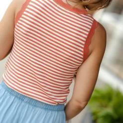 Solid Scalloped Trim Striped Tank 19 Solid Scalloped Trim Striped Tank -Women's Clothing Store DSC 2564