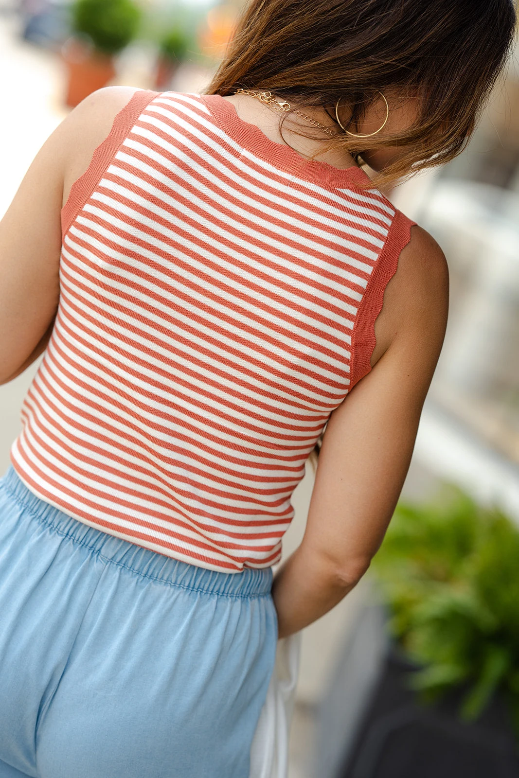Solid Scalloped Trim Striped Tank 10 Solid Scalloped Trim Striped Tank - Image 10