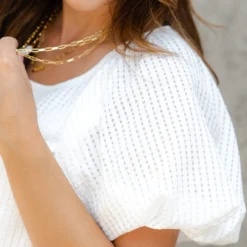 Woven Puff Sleeve Blouse -Women's Clothing Store DSC 2672