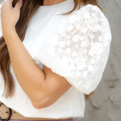 Embroidered Puff Sleeve Blouse -Women's Clothing Store DSC 2763