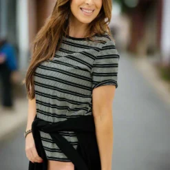 Blocked Stripes Solid Trim Tee 39 Blocked Stripes Solid Trim Tee -Women's Clothing Store DSC 2780