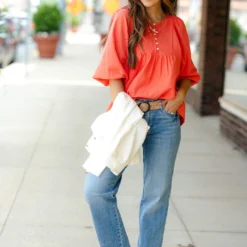 Button Top Peasant Blouse -Women's Clothing Store DSC 2837