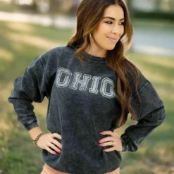Varsity Ohio Charcoal Ribbed Graphic Crewneck -Women's Clothing Store DSC 2859