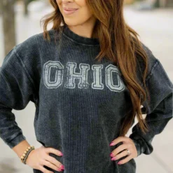 Varsity Ohio Charcoal Ribbed Graphic Crewneck