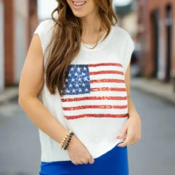 Sequined Flag Lightweight Knit Tank -Women's Clothing Store DSC 2909
