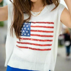 Sequined Flag Lightweight Knit Tank -Women's Clothing Store DSC 2911