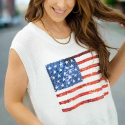 Sequined Flag Lightweight Knit Tank