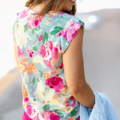 Watercolor Roses V-Neck Blouse -Women's Clothing Store DSC 3151