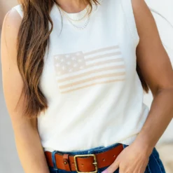 Muted Flag Ribbed Trim Knit Tank