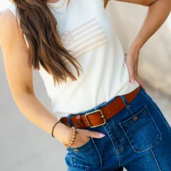 Muted Flag Ribbed Trim Knit Tank -Women's Clothing Store DSC 3315