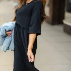 Faux Layered 3/4 Sleeve Dress -Women's Clothing Store DSC 3361