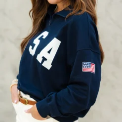 USA Quarter Zip Pullover -Women's Clothing Store DSC 3510