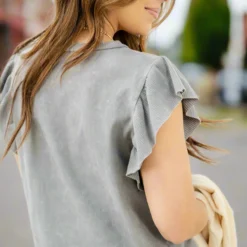 Vintage Washed Ribbed Trim Tee -Women's Clothing Store DSC 3515