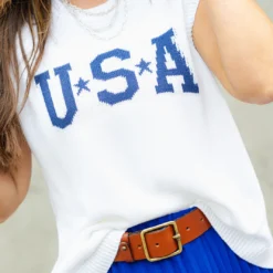 USA Ribbed Trim Knit Tank -Women's Clothing Store DSC 3841