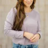 Ribbed Gathered Shoulder Long Sleeve Tee