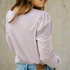 Ribbed Gathered Shoulder Long Sleeve Tee 31 Ribbed Gathered Shoulder Long Sleeve Tee -Women's Clothing Store DSC 4012