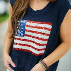 Sequined Flag Lightweight Knit Tank -Women's Clothing Store DSC 4049