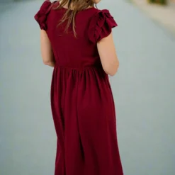 Ruched Ruffle Shoulder Maxi Dress -Women's Clothing Store DSC 4307