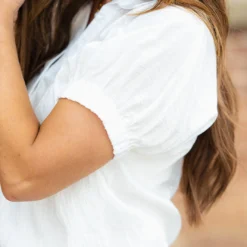 Cinched Sleeve Button Accented Blouse -Women's Clothing Store DSC 4356