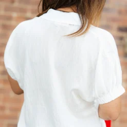 Cinched Sleeve Button Accented Blouse -Women's Clothing Store DSC 4359