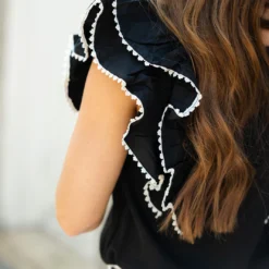 Eyelet Trimmed Double Flutter Blouse -Women's Clothing Store DSC 4397 0361a52d 89e4 40b6 9f36 a5daf6c6922a