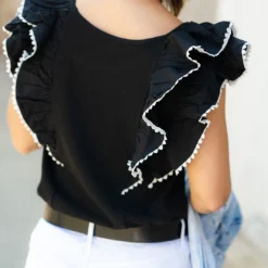 Eyelet Trimmed Double Flutter Blouse -Women's Clothing Store DSC 4399 51378f4b eb45 409f 8197 a3185b3f8c23