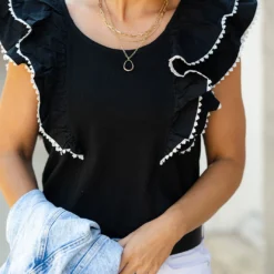 Eyelet Trimmed Double Flutter Blouse -Women's Clothing Store DSC 4409