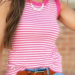 Solid Scalloped Trim Striped Tank 12 Solid Scalloped Trim Striped Tank -Women's Clothing Store DSC 4460