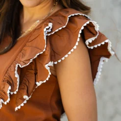 Eyelet Trimmed Double Flutter Blouse -Women's Clothing Store DSC 4465