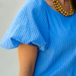 Woven Puff Sleeve Blouse -Women's Clothing Store DSC 4532