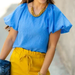 Woven Puff Sleeve Blouse