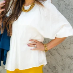 Textured Dot Button Top Peasant Blouse