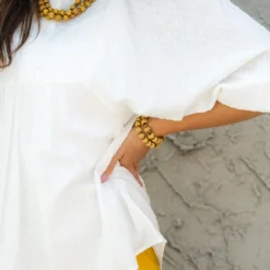 Textured Dot Button Top Peasant Blouse -Women's Clothing Store DSC 4547